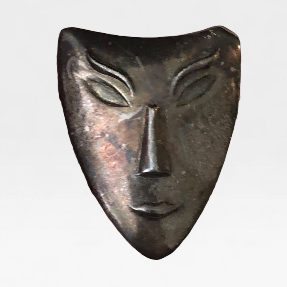 Stamped Sterling Silver 925 Mask Brooch